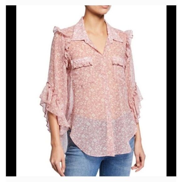 Misa Los Angeles Aeryn Floral Chiffon Button Front Ruffle Top Women's Size XS - Picture 1 of 14